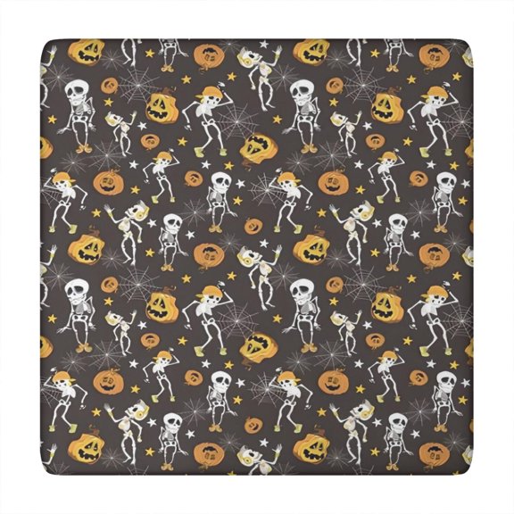 Dancing Skeletons Halloween Pattern Square Fitted Tablecloth with Elastic Edge,Square Table Cover,Washable Elastic Table Cover for Home Kitchen Party Decor 34"x34"