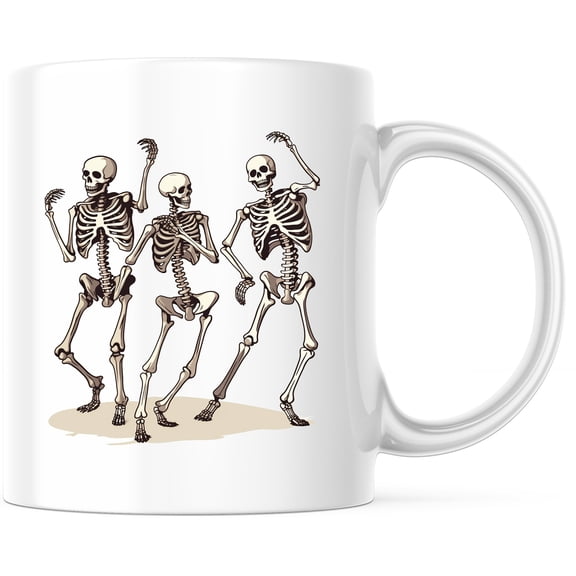 Dancing Skeletons Mug - Funny Halloween Mug - Skeleton Crew Novelty Mug - Spooky Season Decor - Cute Skeleton Dance - Halloween Gift - 11 Ounce Novelty Coffee Cup - WMUG0043