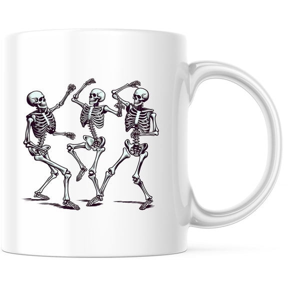 Dancing Skeletons Mug - Funny Halloween Skeleton Dance Coffee Mug - Spooky Season Gift for Halloween - 11 Ounce Novelty Coffee Cup - WMUG0044