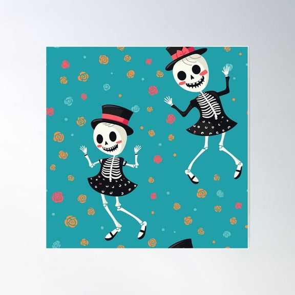 Dancing Skeletons Pattern Poster Wall Art, Modern Wall Decor For Living Room Bedroom, 24x24 UNFRAMED