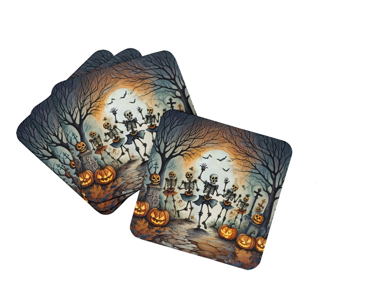 Dancing Skeletons Spooky Halloween Foam Coaster Set of 4 3.5 in x 3.5 in