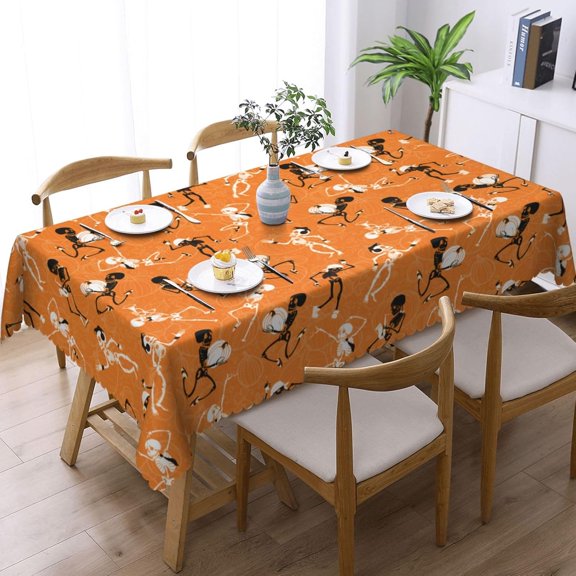 Dancing Skeletons Tablecloth Rectangular Halloween Table Cloth Washable Wipeable Table Cover for Party Picnic Dinner Halloween Decor 60" X 84"