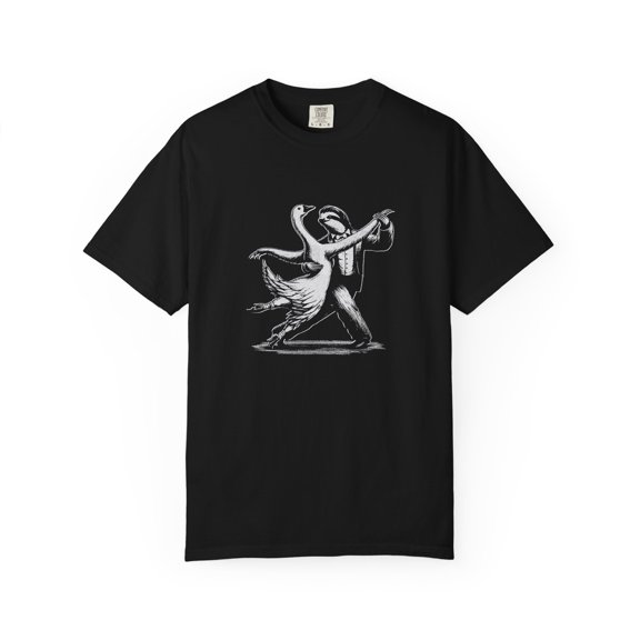 Dancing Sloth Goose Unisex Garment-Dyed T-Shirt, Funny Ballroom Hilarious Animal Meme Retro Tuxedo Party CE-219