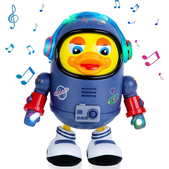 Electric Space Duck Toy, Dancing Astronaut & Techno Duck, Lights Music, Bump and Go, Ages 1 3 6