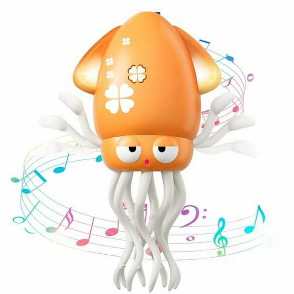 Dancing Squid Baby Toy,Electric Crawling Octopus Tummy Time Toy,Rechargeable Magic Dancing Music Squid Baby Toys for 3 4 5 6 Year Old Kids Boy Girl Birthday Gifts Christmas Stuffers (Orange)