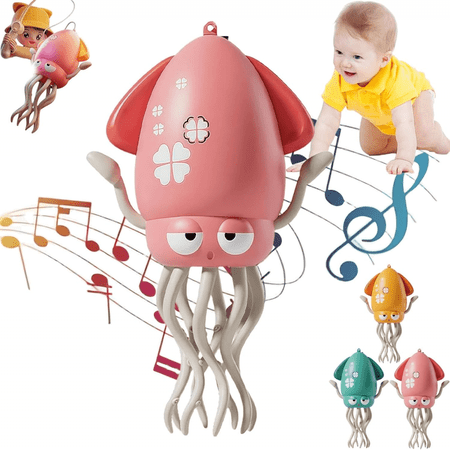 Dancing Octopus for Kids, Electric Auto-Avoid Crawling Dancing Squid Toys with Lights & Music, Tummy Time Toys Gifts for Toddlers Ages 1-3(Red)