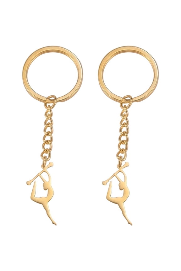 Dancing Stick Gymnastics Keychain Key Rings Souvenirs Sports Titanium Steel Jewelry Bags Pendant For Women (Gold)