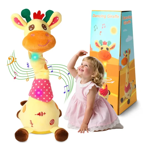 Dancing Talking Giraffe Plush Toy, Adjustable Volume, 10 Kids Songs, Mimicking Recording Repeating What You Say, Glowing Light Up Musical Stuffed Animal, Interactive Tummy Time And Soft Interactive