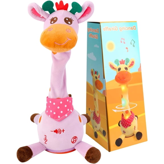 Dancing Talking Giraffe Toy, Stuffed Animal Baby Toy Repeating What You Say, Glowing Musical Electronic Giraffe Gifts for Toddlers 1-3 Years Old