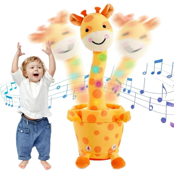 Dancing Talking Giraffe Toy, Stuffed Animal Baby Toy Repeating What You Say, Glowing Musical Electronic Giraffe Gifts for Toddlers 1-3 Years Old (Smiling Giraffe)