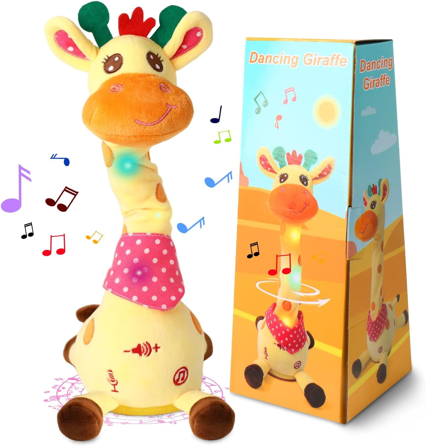 SANJON Dancing Giraffe Toy - Talking Repeating Plush With 120 Songs Light Up Pink