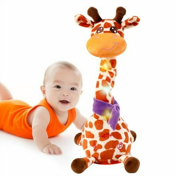 Dancing Talking Singing Giraffe Baby Toy,Tummy Time Toy Giraffe Stuffed Animal with Volume Adjustment,Singing 10 Children's Songs Light Up Toys,Repeating What You Say (Cute Yellow)