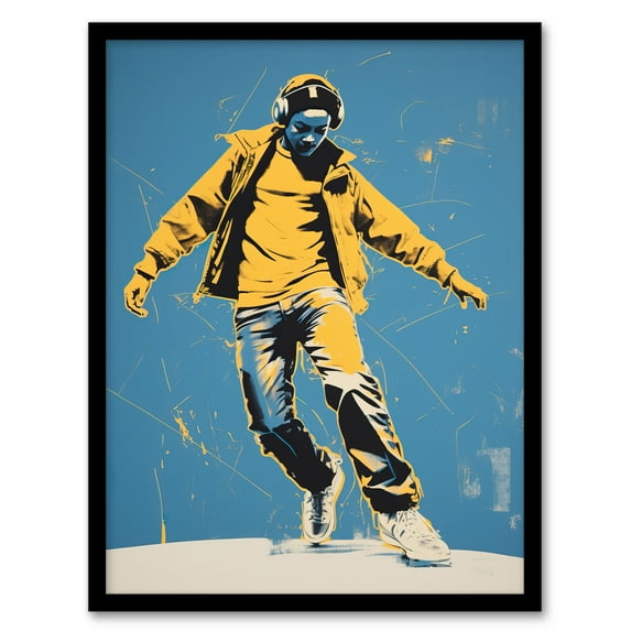Dancing Through Life Yellow Blue Teen Artwork Framed Wall Art Print A4