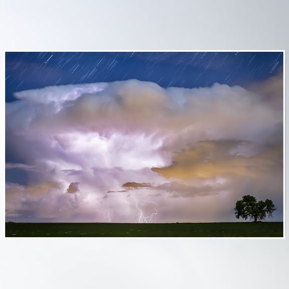Dancing Thunderstorm Cell On The Horizon Poster Wall Art, Modern Wall Decor, 24x36 UNFRAMED