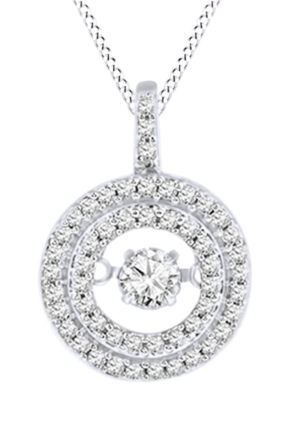 Dancing White Natural Diamond Circle Pendant Necklace In 14k White Gold
