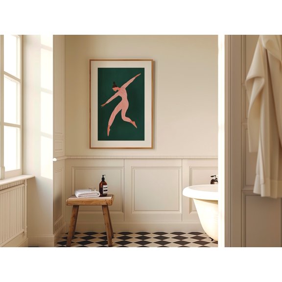 Dancing Woman Green Aesthetic Stripe Contemporary Minimalist Wall Art, Unframed Paper Poster 8x10in