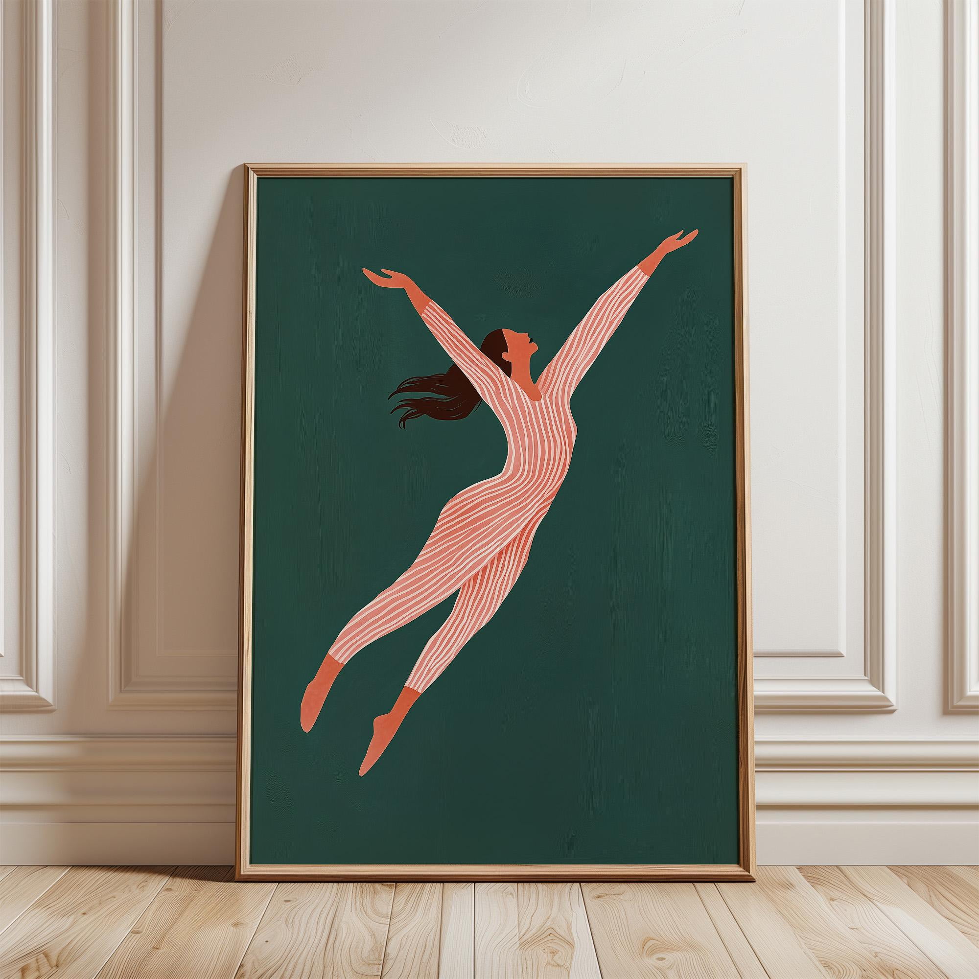 Dancing Woman Green Stripe Wall Art ??? Minimalist Contemporary Living