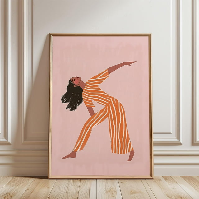 Dancing Woman Pink Stripe Wall Art • Minimalist Contemporary Living
