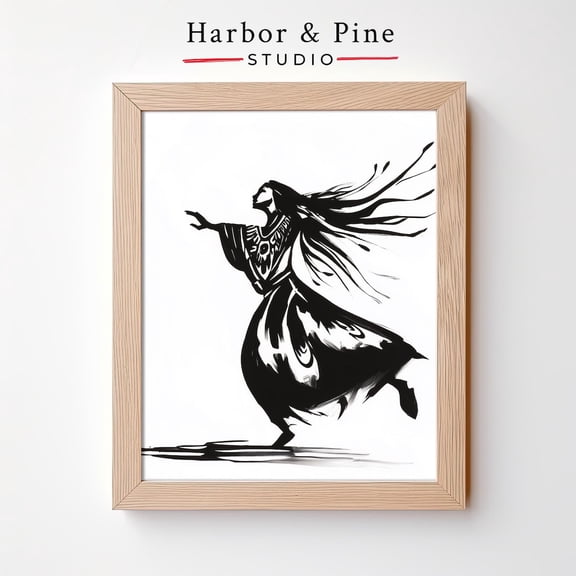 Dancing Woman Silhouette Dramatic Black White Minimalist, Unframed Canvas 16x20in