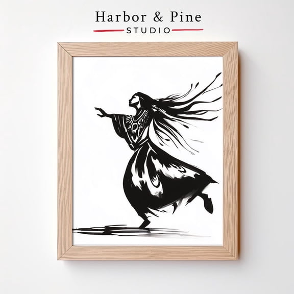 Dancing Woman Silhouette Dramatic Black White Minimalist Unframed Paper Print