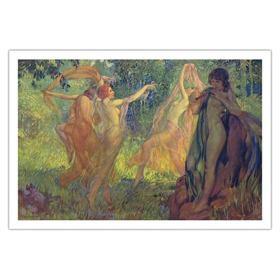 Dancing Woodland Nymphs Bacchanal - Vintage Art Nouveau Poster by Louis F. Berneker c.1920s - Fine Art Matte Paper Print (Unframed) 30x44in