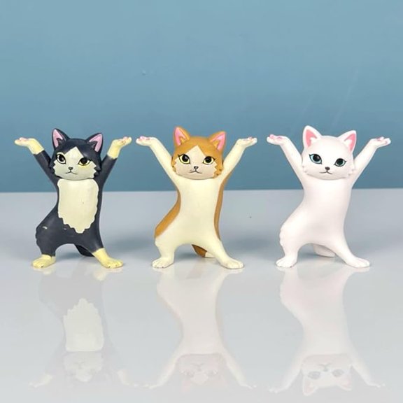 Dancing cat Miniature Figurines | Decorative Showpiece for Home, Bedroom, Living Room, Office, Table, Car Dashboard | Festive Decor (Multicolor) 1 Set (3 Pieces)