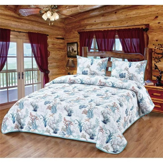 Dancing in the Sea Coral Themed Quilt Quilted Bedding Set, Multi Color - King Size