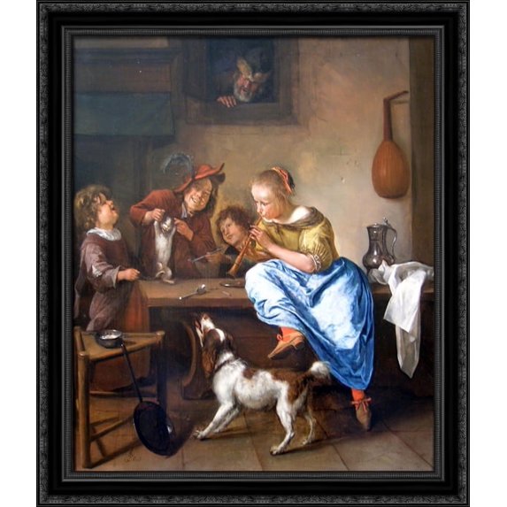 Dancing lesson 28x32 Large Black Ornate Wood Framed Canvas Art by Jan Steen