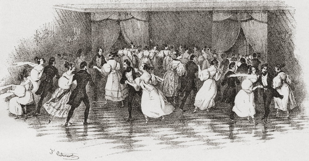 Dancing the polka at a ball in 1830 From Illustrierte Sittengeschichte vom Mittelalter bis zur Gegenwart by Eduard Fuchs published 1912 Canvas Art - Ken Welsh Design Pics (38 x 20)