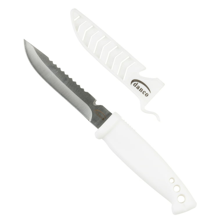 Danco Sports 4 Stainless Steel Bait & Fillet Knife with Locking Sheath,  Straight Edge, White