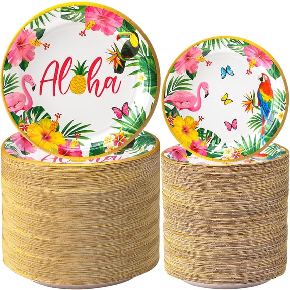 Dandat 192 Pcs Hawaiian Luau Party Decorations Supplies, Luau Tropical Birthday Party Disposable Plates Summer Boho Beach Holiday Party Paper Plates Y101