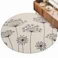 Dandelion 6ft Non Slip Round Area Rug Spring Black Dandelion Floral ...