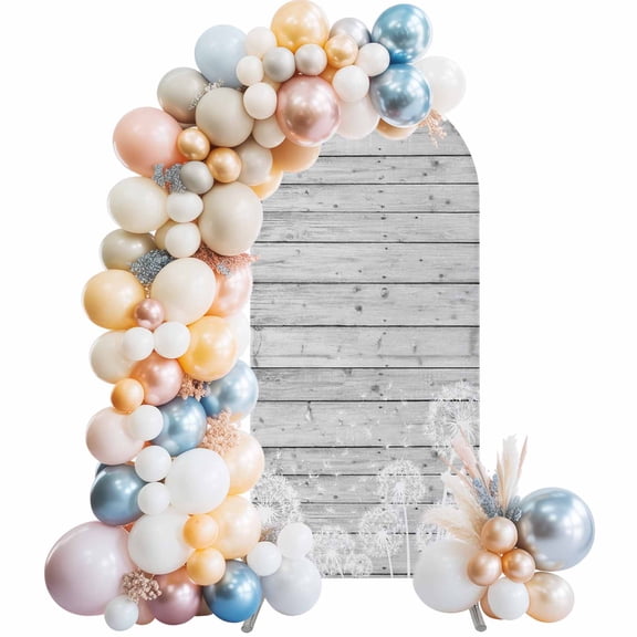 Dandelion Arch Backdrop Cover 4 FT Vintage White Dandelions Blossom Flying Fluffy Grey Wood Grain Stretchy Elastic Arch Stand Covers Spandex Arched Background Birthday Wedding Decoration (No Stand)
