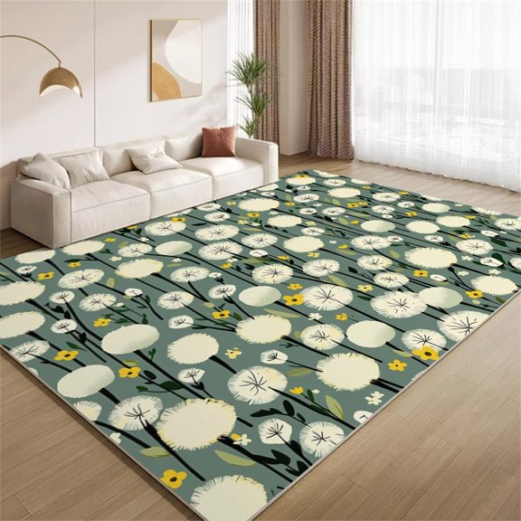 Dandelion Area Rugs, Sage Green Botanical Floral Carpet, Washable Non Slip Low Pile Soft Rug for Living Room Bedroom Entryway Home Decor Mat 2ftx3ft
