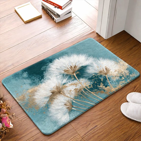 Dandelion Art Flannel Non-Slip Mat, Rubber Backing for Bedroom, Living Room, Bathroom, Kitchen, Outdoor Entrance, Corridor, Balcony, Machine Washable
