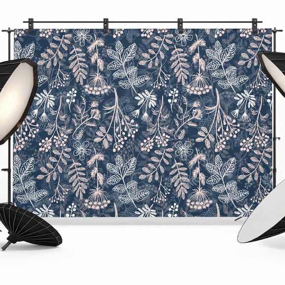 Dandelion Backdrop for Photography,Fabric Photo Background Backdrop,Navy Blue Flowers Modern Minimalist Spring Photo Booth Background for Portrait Photoshoot Video Wedding Decoration Banner 7x5ft