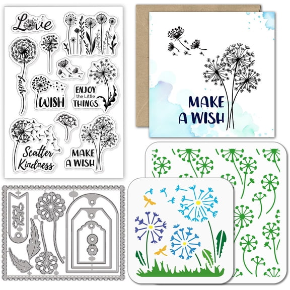 Dandelion Background Clear Stamps Cutting Dies PET Painting Stencils for Card Making Spring Flowers Tags Silicone Stamp Metal Greetings Die