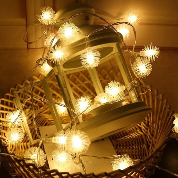 Dandelion Ball LED String Lights 10ft - Battery Powered Fairy Lights for Bedroom Wedding Decor, Outdoor Solar Christmas Lights, Star Net Party Decoration