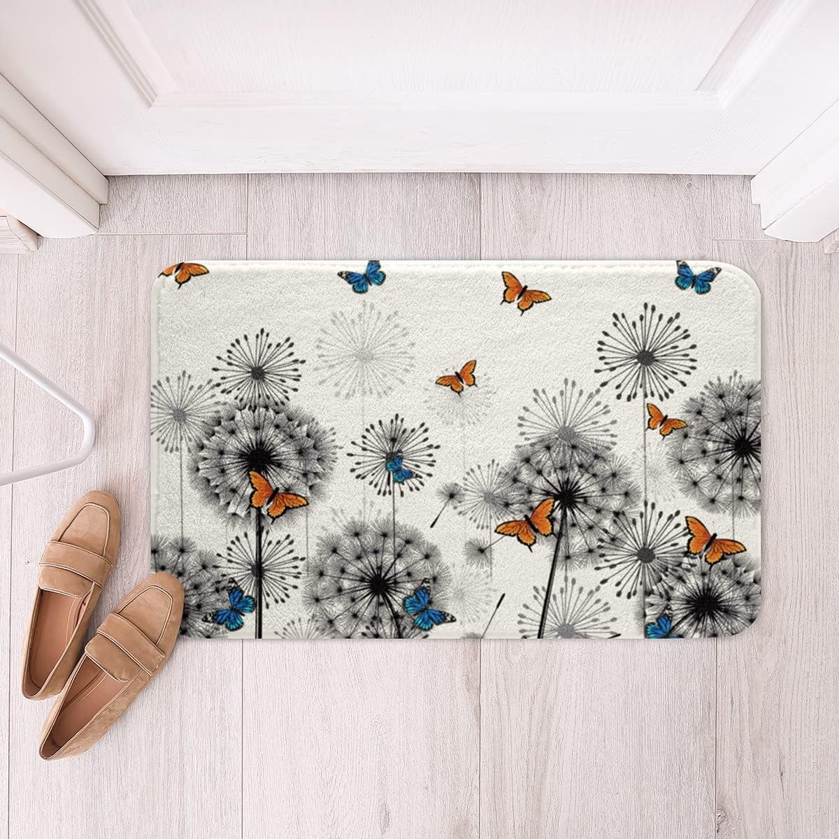 Dandelion Bathroom Rugs Colorful Butterfly Non Slip Bath Mat Nature