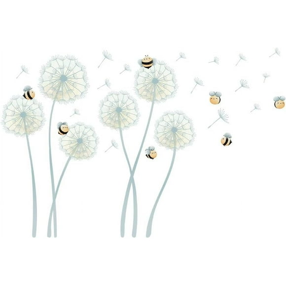 Dandelion Bee Wall Sticker Wild Plants Wall Decal Colorful Bees Vinyl Wallpaper Art Decor for Girls Baby Nursery Bedroom Playroom Home Decoration DIY