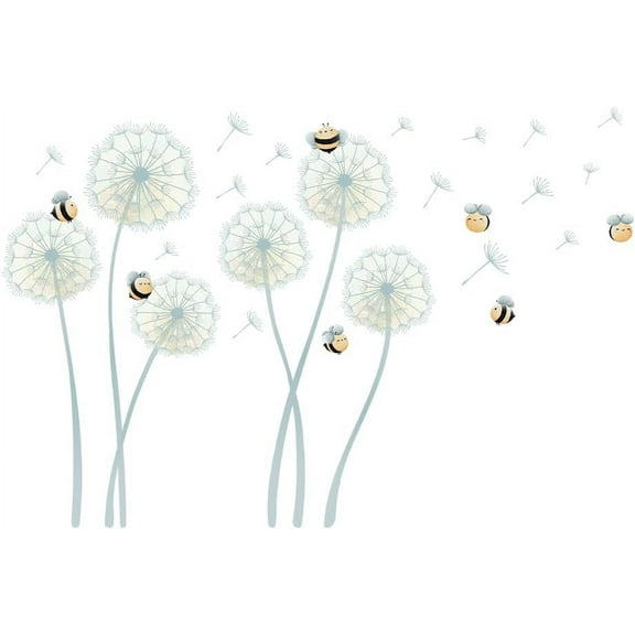 Dandelion Bee Wall Sticker Wild Plants Wall Decal Colorful Bees Vinyl Wallpaper Art Decor for Girls Baby Nursery Bedroom Playroom