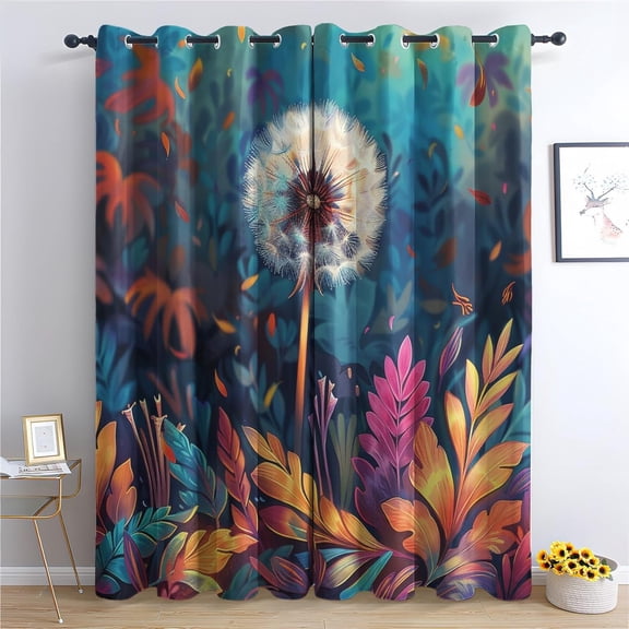 Dandelion Blackout Curtains, Floral Patterned Curtain For Bedroom Living Room, Botany Window Curtains Grommet Thermal Insulated & Home Decor Drapes 52"W x 96"L (Pack of 2)