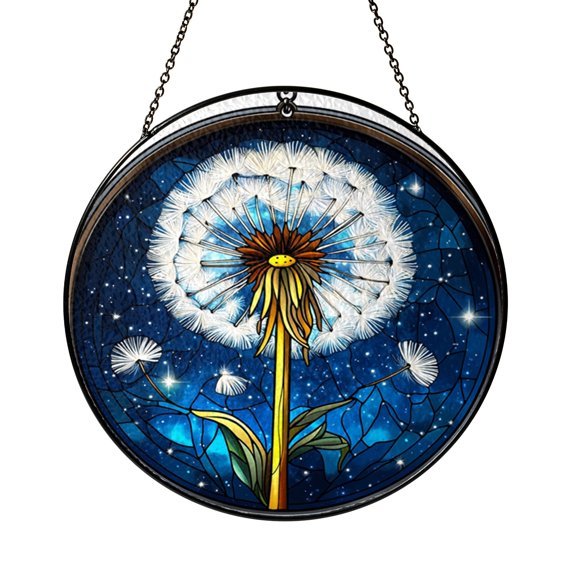 Dandelion Bloom Glass Style Suncatcher – Decorative Window Decor