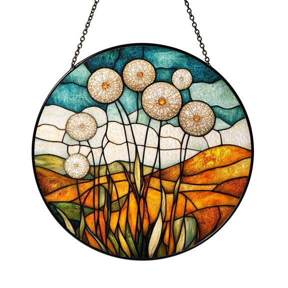 Dandelion Bloom Glass Suncatcher Window Decor Peaceful Botanical Gift