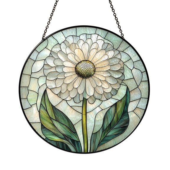 Dandelion Bloom Stained Glass Style Suncatcher – Botanical Window Decor