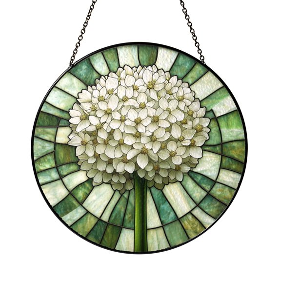 Dandelion Bloom Stained Glass Suncatcher Window Hanging, Round Botanical Light Catcher Decor, Airy Nature Inspired Home Gift