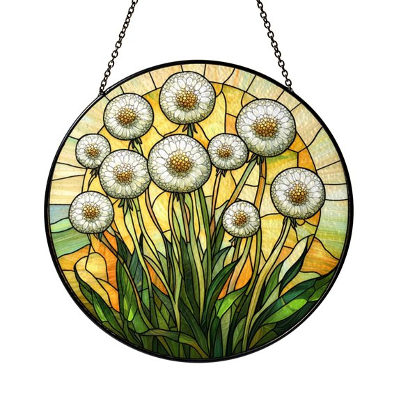 Dandelion Blossom Suncatcher Window Hanging, Vibrant Stained Glass Style Floral Decor, Gift Idea