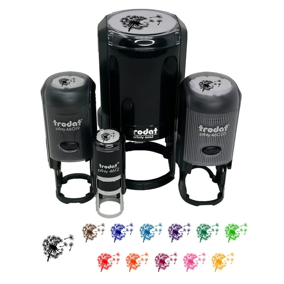 Dandelion Blowing in Wind Self-Inking Rubber Stamp Ink Stamper - Blue Ink - Small 3/4 Inch