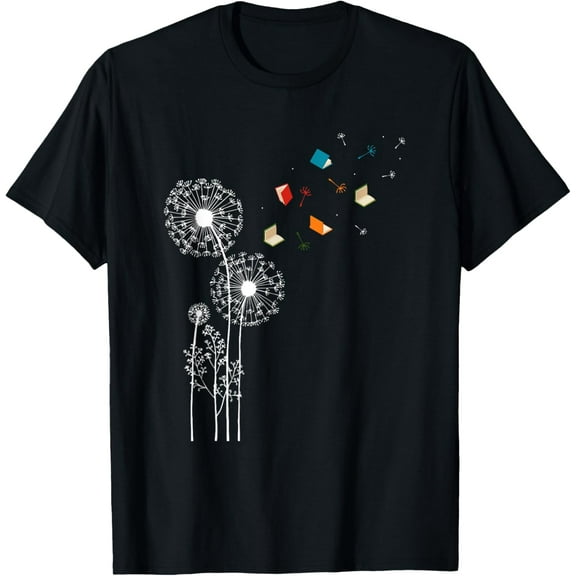 Dandelion Book Reading T-Shirt - Unisex-Adults and Kids - Black - Small - Short Sleeve100% cotton short-sleeved shirt for both men and women