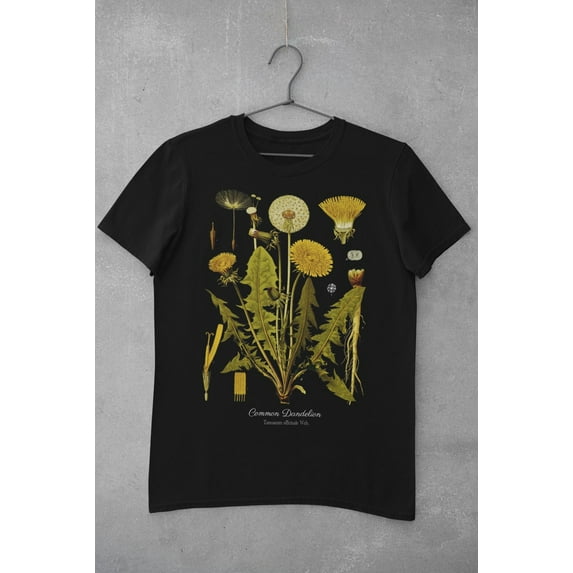 Dandelion Botanical Art t-shirt • Cottagecore Goblincore • Yellow Flower shirt • Flowers Plants Nature Lover • Unisex • Vintage Aesthetic